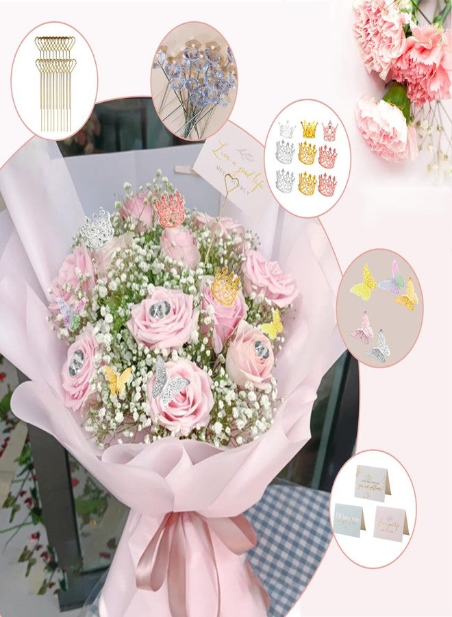 DNSGOOR 548Pcs Flower Wrapping Paper Kit with 200Sheets Waterproof Bouquet Wrapping Paper Decor Crowns 3D Butterfly Bouquet Pins Ribbons for Valentines Graduation Birthday Home Party - Image 4